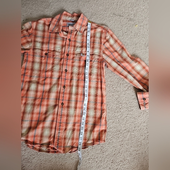 Men's Carhartt S Plaid Shirt - Orange and White Button Up Long Sleeve - Picture 7 of 7